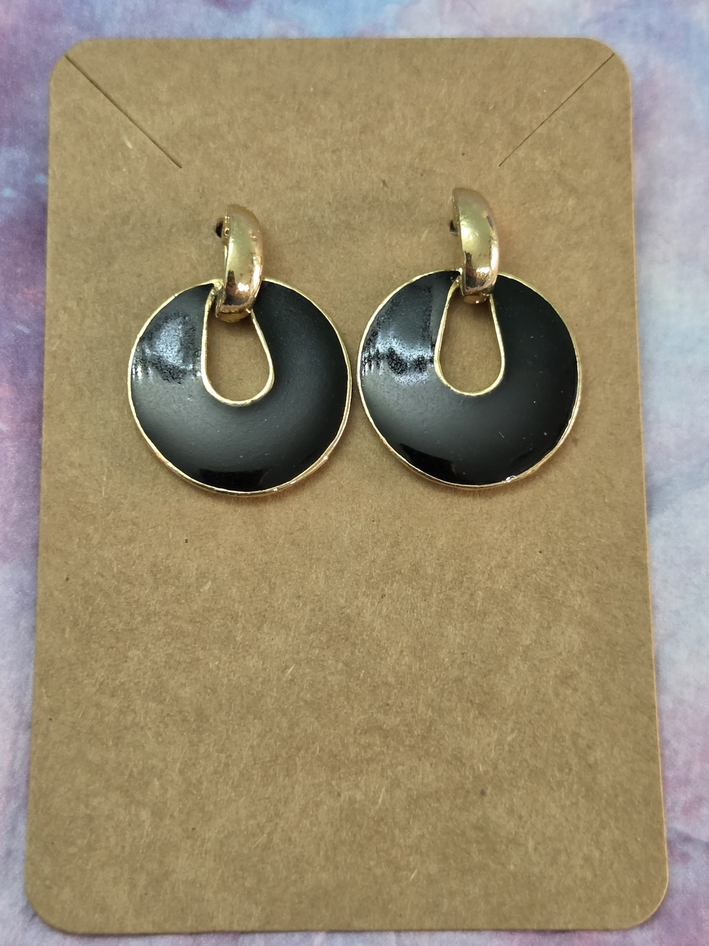 Gold Accent Black Enamel Drop Earrings